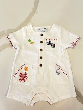 Old Navy × Disney Baby Linen Romper Mickey & Minnie Embroidered 0-3M